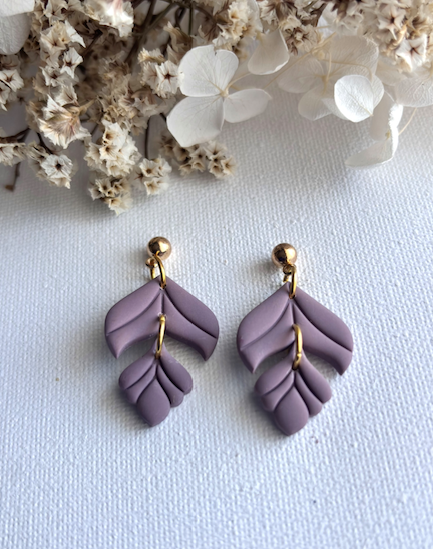 "Selira" - Mauve Két Részes Levél Polymer Fülbevaló